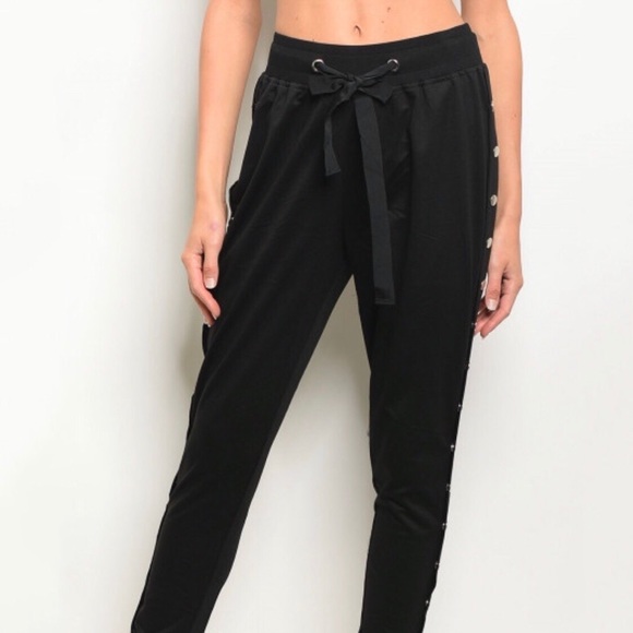 Black Side Button Joggers - Picture 2 of 3
